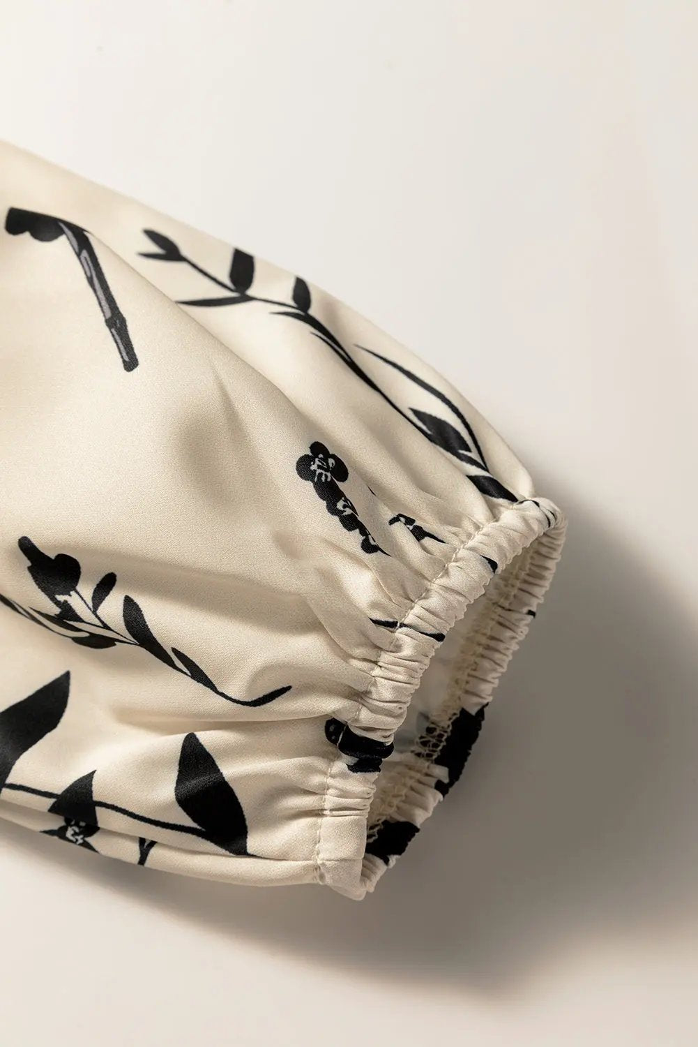 Premium Khaki Botanical Floral Print Split Neck Long Sleeve Blouse Dear-Lover Dropshipping